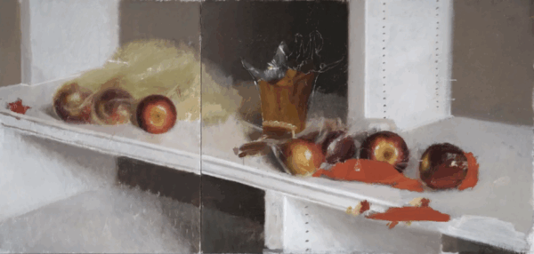 David Baird, Winter Apples, Oil on Linen on Board, 14in x 29in
