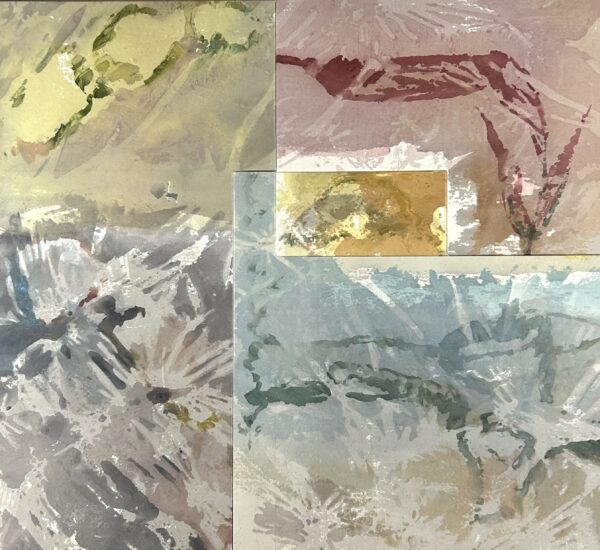 Ray Kass, Travertine Polyptych _Schrims_ #3, Watercolor on Rag Paper Under Beeswax Mounted of Panels, 26in x 28in, 4 panels
