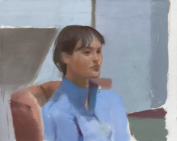 Scott Noel, Portrait of Dasha in Blue, Oil on Board, 24in x 30in